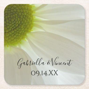 White Daisy Petals Wedding Square Paper Coaster