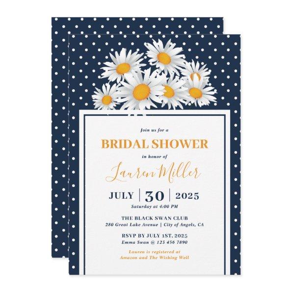 White Daisy Polkadot Pattern Floral Bridal Shower Invitations