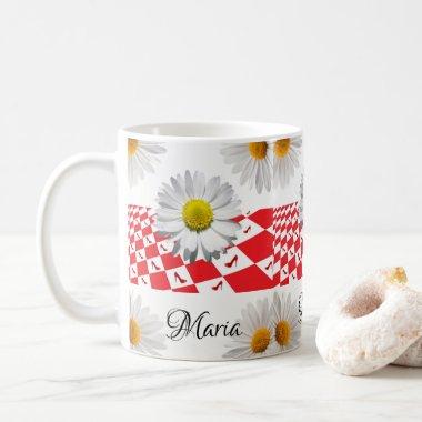 White Daisy Red Checkered Mug