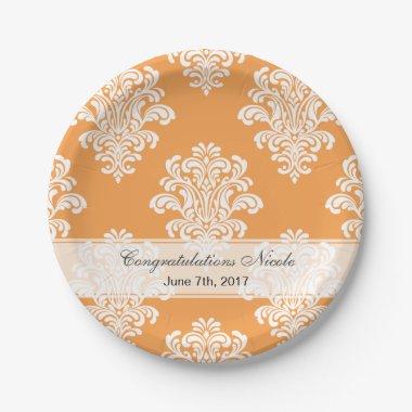 White Damask Any Color Background Paper Plates