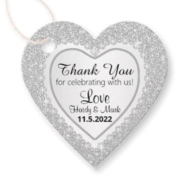 White Diamond Heart with Faux White Glitter Favor Tags