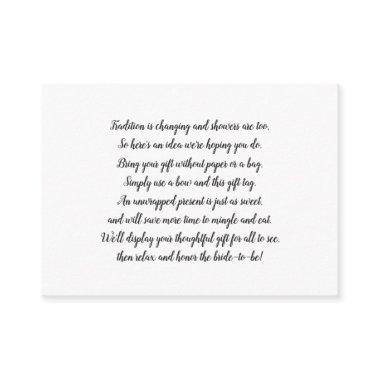 White Display bridal shower insert card + tag
