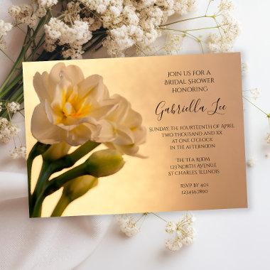 White Double Daffodils Spring Bridal Shower Invitations