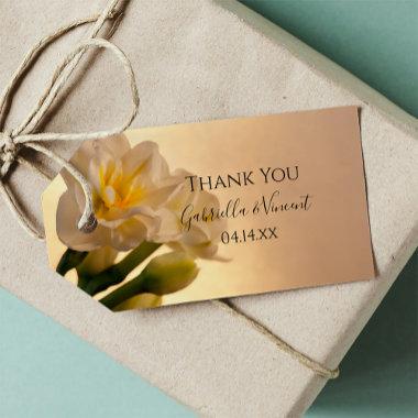 White Double Daffodils Wedding Thank You Favor Tag