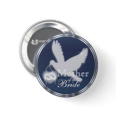 White Dove with Wedding Rings on Dark Blue Button