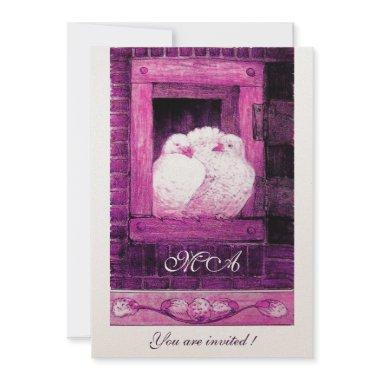 WHITE DOVES AT THE WINDOW monogram champagne Invitations