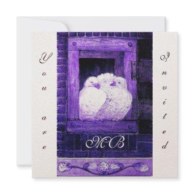 WHITE DOVES AT THE WINDOW,monogram champagne Invitations