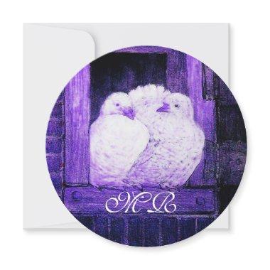 WHITE DOVES AT THE WINDOW MONOGRAM Circle Invitations