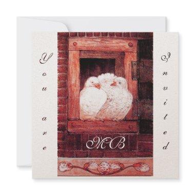 WHITE DOVES AT THE WINDOW monogram,gold metallic