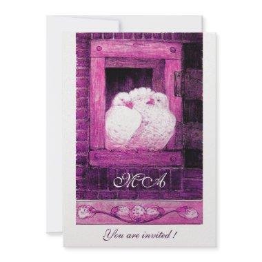 WHITE DOVES AT THE WINDOW monogram ice metallic Invitations