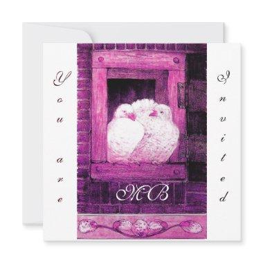 WHITE DOVES AT THE WINDOW ,monogram Invitations