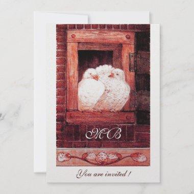 WHITE DOVES AT THE WINDOW,red, ice metallic Invitations