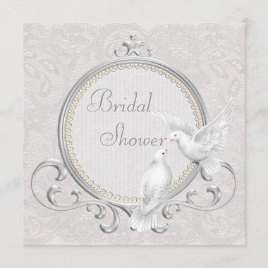 White Doves & Paisley Lace Bridal Shower Invitations