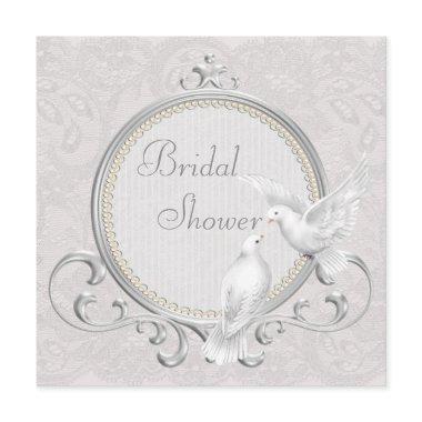 White Doves & Paisley Lace Bridal Shower Invitations