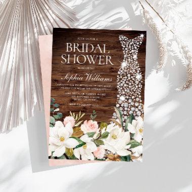 White Dress Blush White Rustic Bridal Shower Invitations
