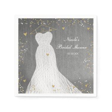 White Dress on Gold Hanger Bridal Shower Paper Napkins