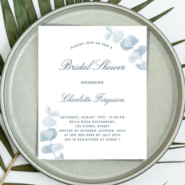 White dusty blue bridal shower budget Invitations flyer