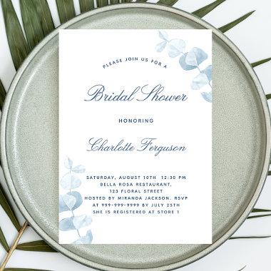 White dusty blue eucalyptus bridal shower Invitations
