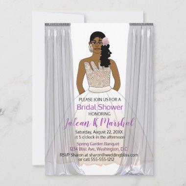 White Elegant African American Bridal Shower Invitations