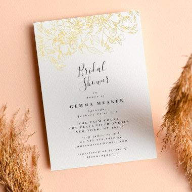 White Elegant Gold Botanical Bridal Shower Foil Invitations