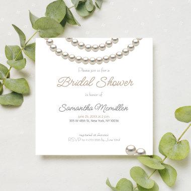 White Elegant Pearl Bridal Shower Invitations