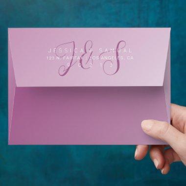 White Elegant Script Monogram on Mauve Ombre Envelope