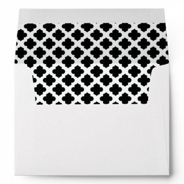 White Envelope Black Quatrefoil Lined