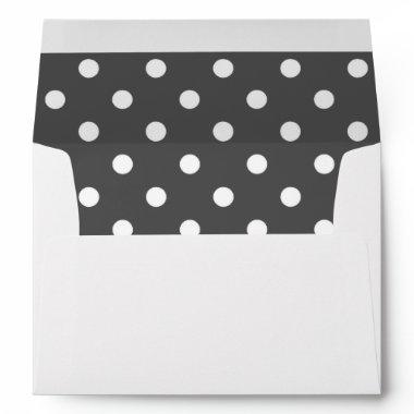 White Envelope, Dark Silver Gray Polka Dot Lined Envelope