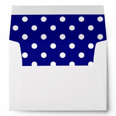 White Envelope, Navy Blue Polka Dot Lined Envelope