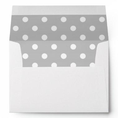 White Envelope, Silver Gray Polka Dot Lined Envelope