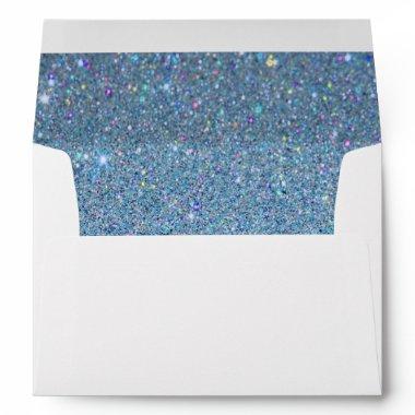 White Envelope, Sky Blue Glitter Lined Envelope
