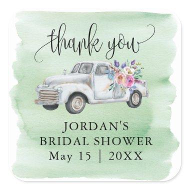 White Farm Truck Bridal Shower Favor Square Sticker