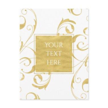 White & Faux Gold Floral Swirl Elegant Wedding Post