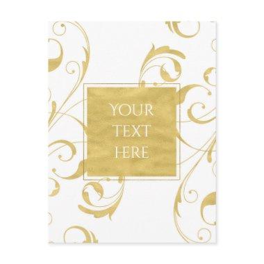 White & Faux Gold Floral Swirl Elegant Wedding PostInvitations