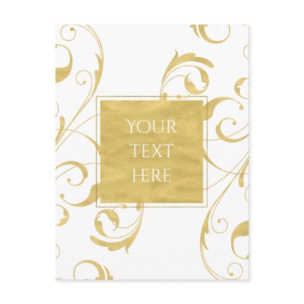 White & Faux Gold Floral Swirl Elegant Wedding Post