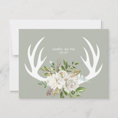 White Floral Antlers Wedding Thank You