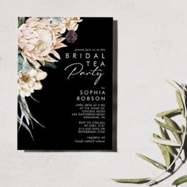 White Floral | Black Bridal Tea Party Invitations