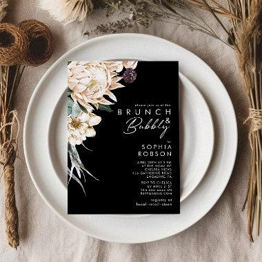 White Floral | Black Brunch and Bubbly Invitations