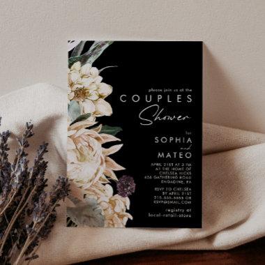 White Floral | Black Couples Shower Invitations