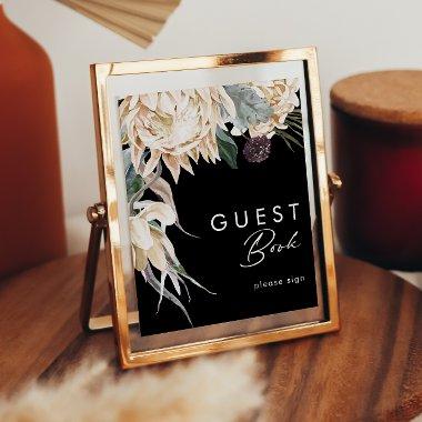 White Floral | Black Guest Book Sign