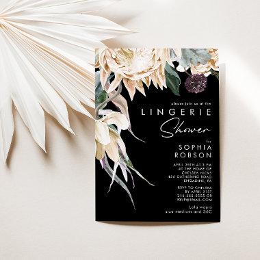 White Floral | Black Lingerie Shower Invitations