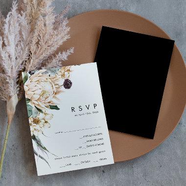 White Floral | Black Menu Choice RSVP Card
