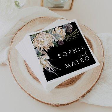 White Floral | Black Wedding Napkins