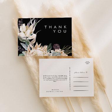 White Floral | Black Wedding Thank You PostInvitations