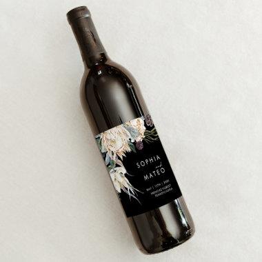 White Floral | Black Wedding Wine Label