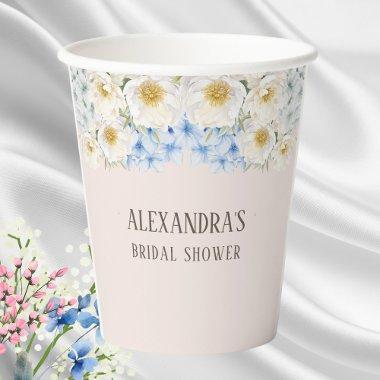 White Floral Blue Hydrangea Garden  Paper Cups