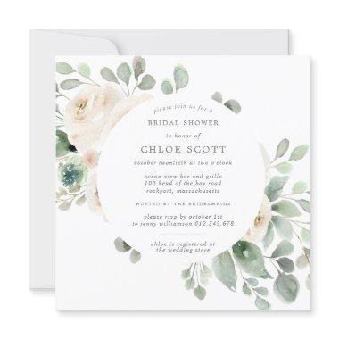 White Floral Botanical Square Bridal Shower Invitations