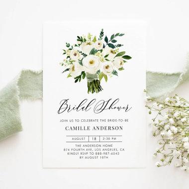 White Floral Bouquet Spring Bridal Shower Invitations