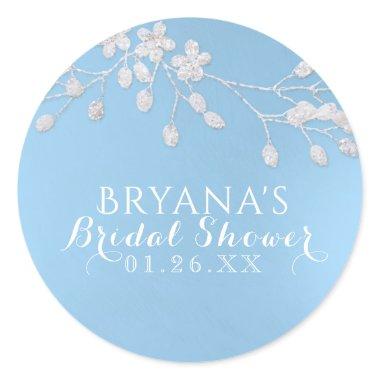 White Floral Branch Blue  Party Favor Classic Round Sticker