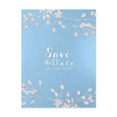 White Floral Branch Blue Save the Date